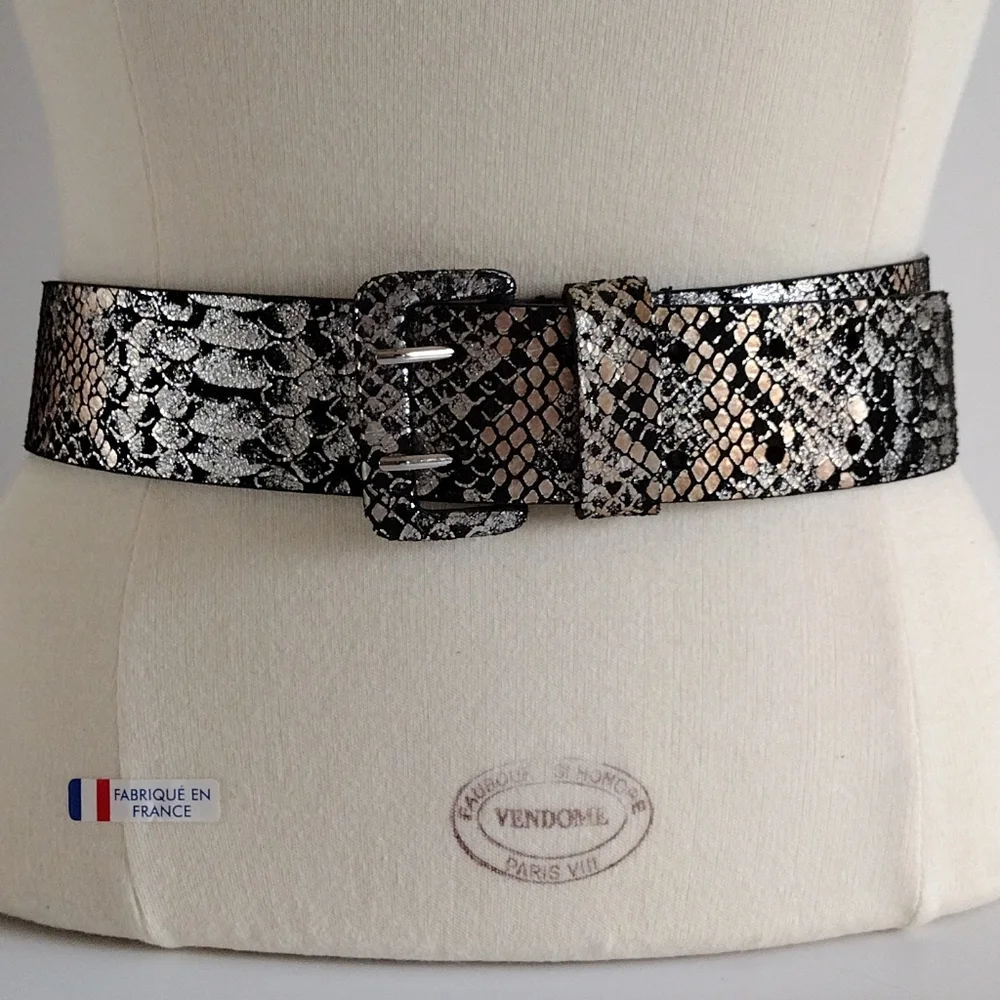 Lodis Metallic Snake Print Soft Leather Belt S